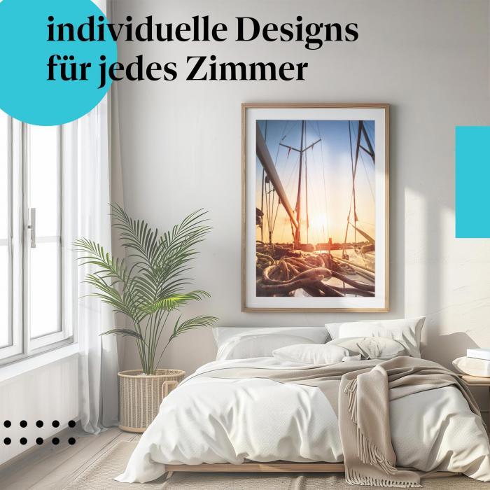 Hafen Poster: "Golden Hour" - Segelboote im Hafen & Sonnenuntergang