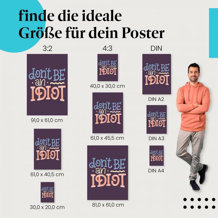 Typografie, Poster: "Don't be an Idiot", bunt, humorvoll.