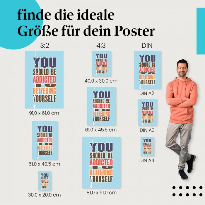 "Werde süchtig nach Selbstverbesserung": Poster - Motivation & Entwicklung