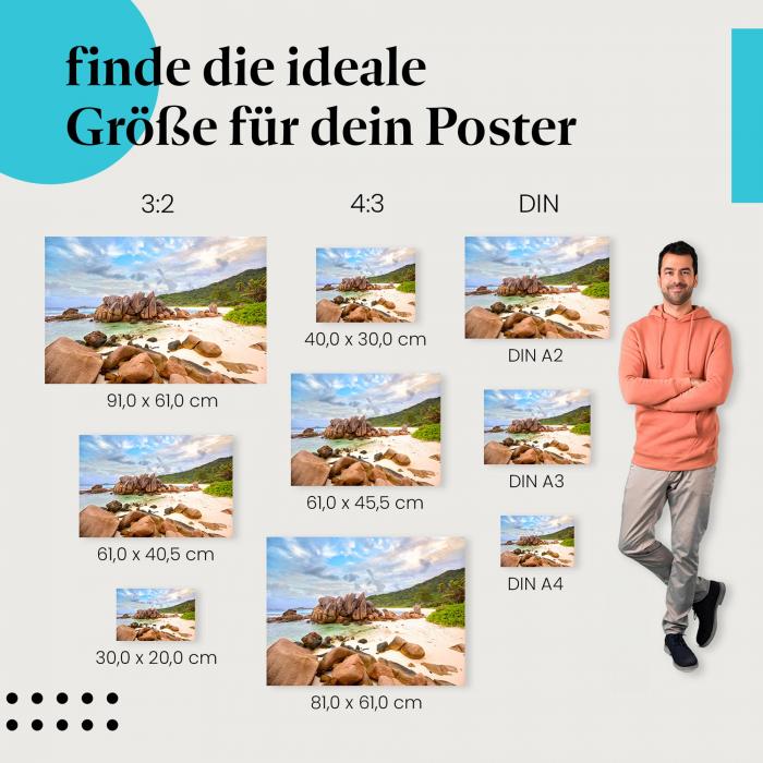 "Seychellen: Versteckte Bucht mit Granitfelsen": Poster - Meer, Urlaub & Paradies