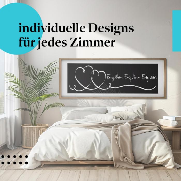 Schlafzimmer Deko: Romantisches Schlafzimmer mit "Herzen" Leinwandbild. Liebevolle Wanddeko für Paare.