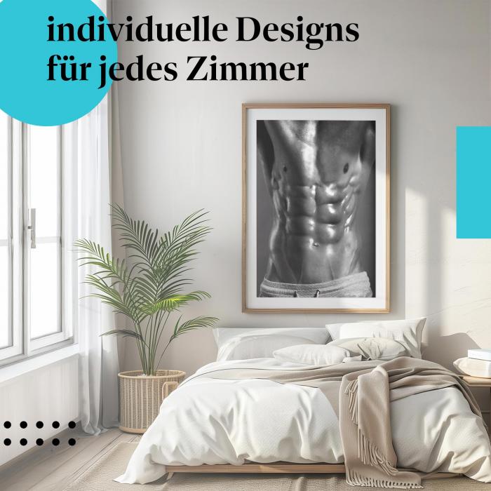 Fitness Poster "Definierter Sixpack": Ästhetisches Schwarz-Weiß-Bild