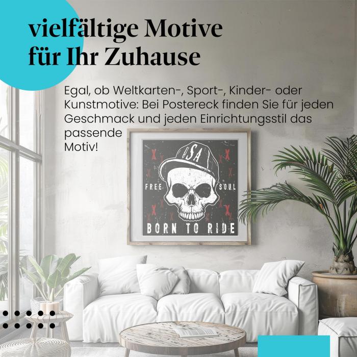 "Born to Ride": Grunge-Poster mit Totenkopf für Motorrad-Fans.