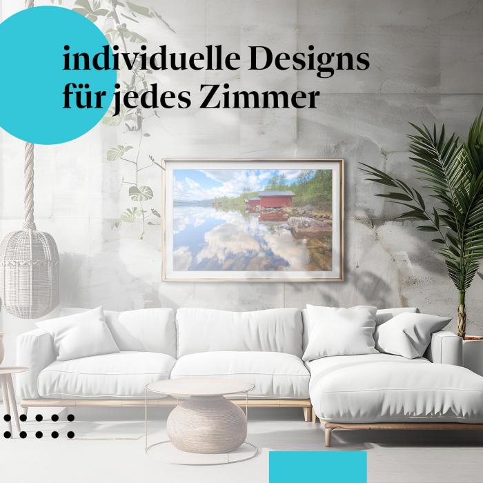 Schlafzimmer Deko: Schweden-Idylle mit "Holzhütten am See" Poster