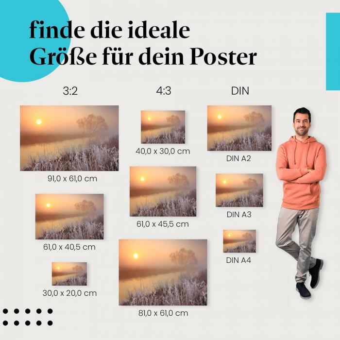 "Mystischer Sonnenaufgang im Nebel": Poster - Stimmung & warmes Licht