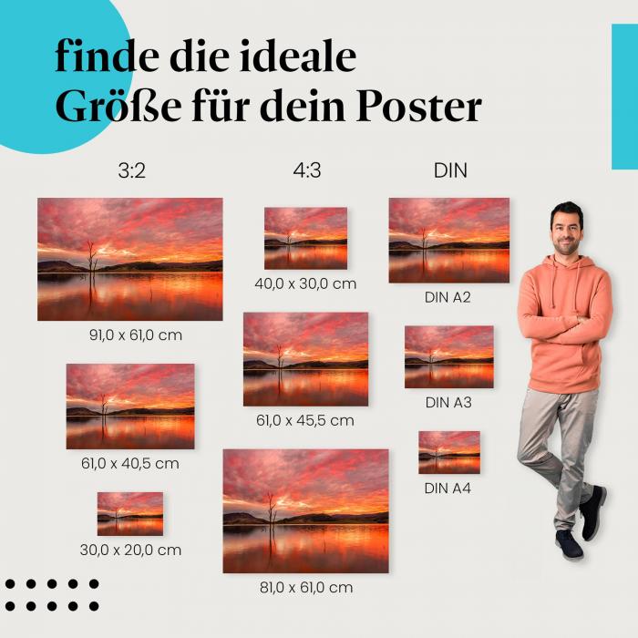 Sonnenaufgang, Poster: See, Bäume, Spiegelung.