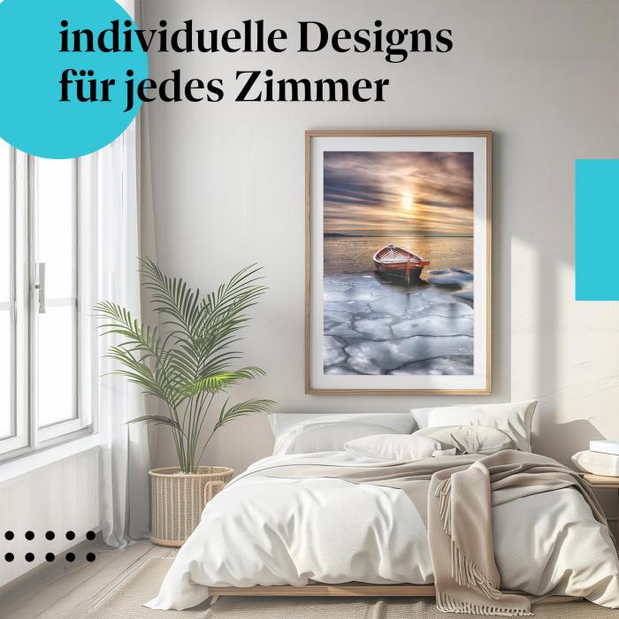 Schlafzimmer Deko: Winterromantik mit "See & Sonnenuntergang" Poster