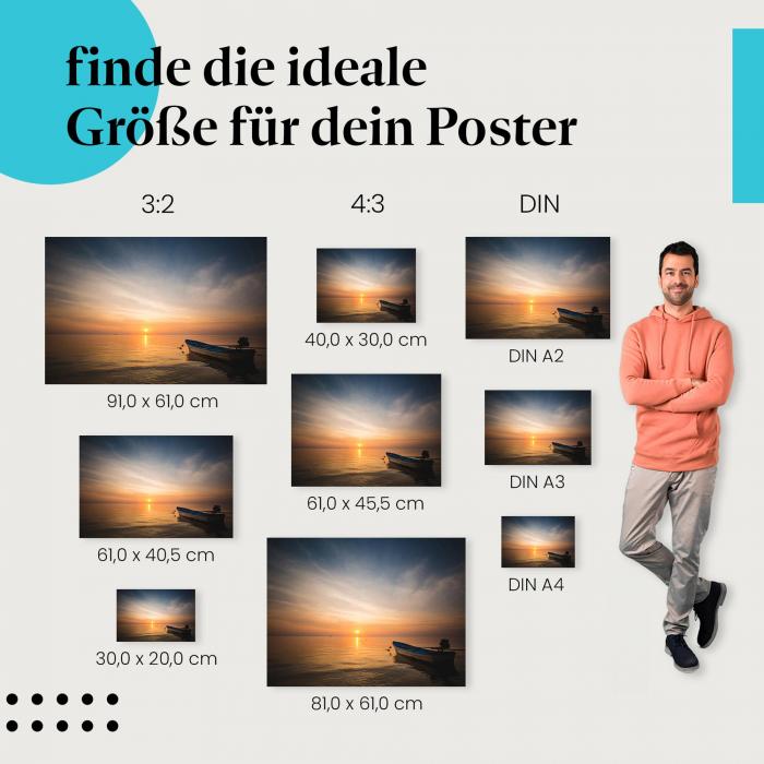 Sonnenuntergang am Meer Poster: Boot - finde die perfekte Größe!