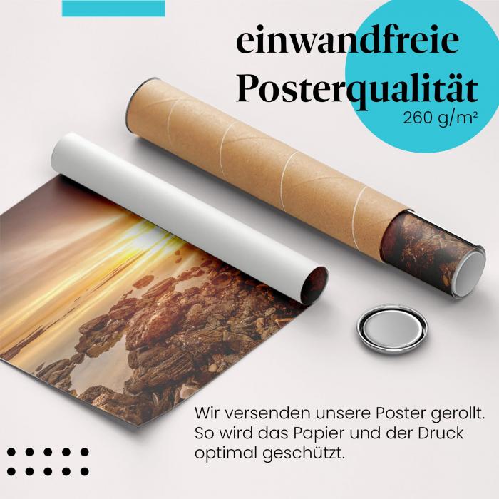 "Sonnenuntergang, Meer": Gerolltes Poster - golden.