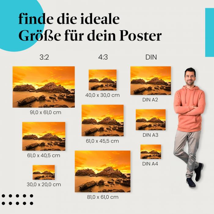 Sonnenuntergang am Meer mit Felsen: Goldenes Licht - jetzt Poster bestellen!