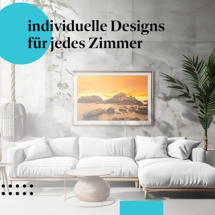 Schlafzimmer Deko: Sonnenuntergang am Meer mit "Felsen" Poster