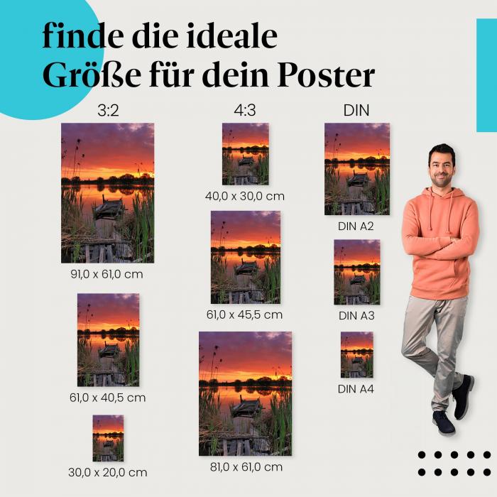 "Idyllischer Sonnenuntergang am Seeufer": Poster - Steg, See & warme Farben