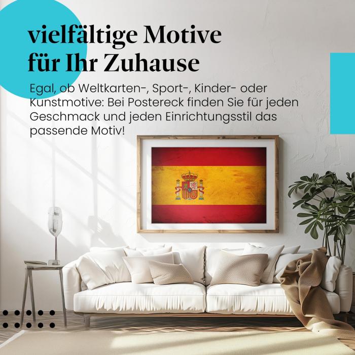 Stylisches Leinwandbild: Spanische Vintage Flagge im Grunge-Stil. Wanddeko für Spanien-Fans.