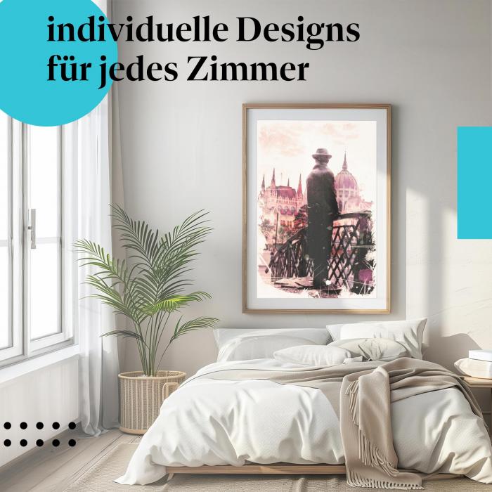 Schlafzimmer Deko: Budapest mit "Statue" Poster