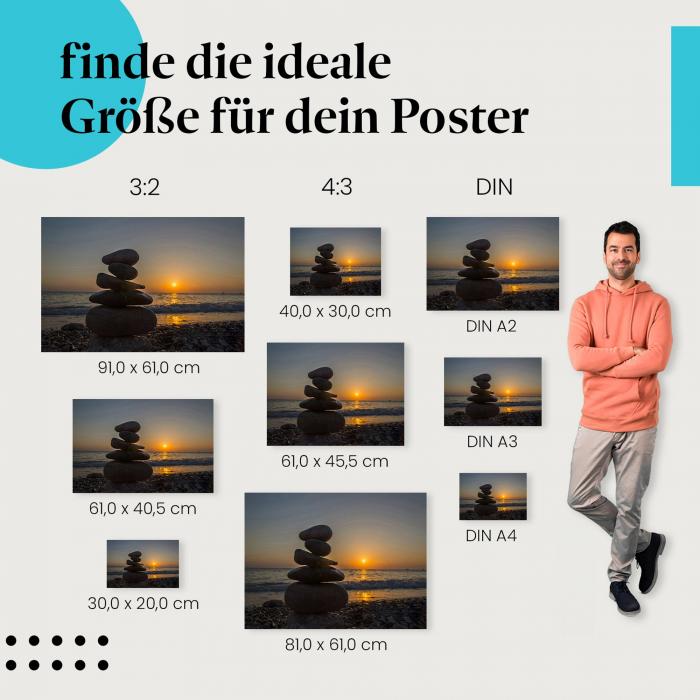 "Steinskulptur am Meer" Poster: Finde deine passende Größe und hol dir die Ruhe der Natur in deine vier Wände!