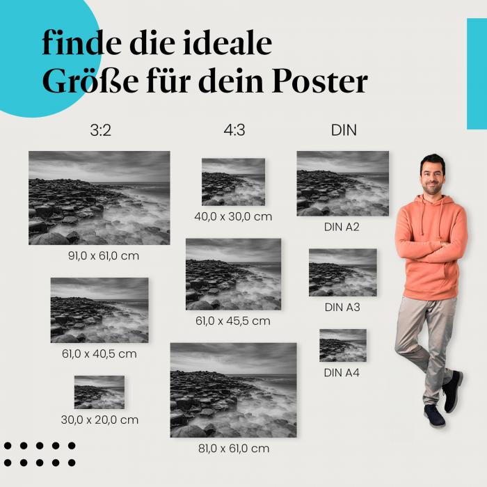 Küste, Poster: Felsen, Meer, Nebel-Effekt, schwarz-weiß.