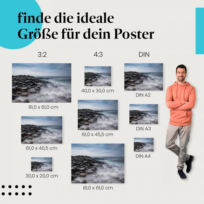 Giant's Causeway, Poster: Felsen, Küste, rau, mystisch.