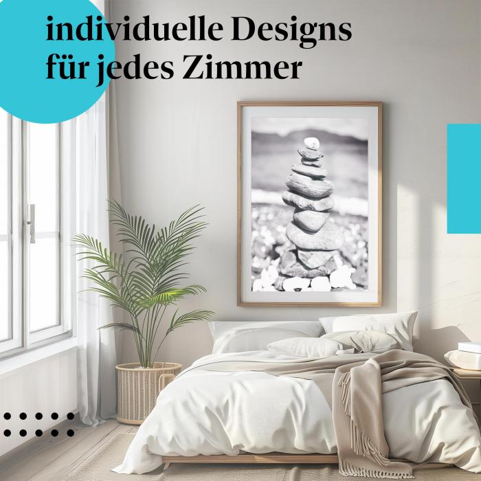 Strandposter: "Steinturm am Strand" - Steinturm, Steine & Meer