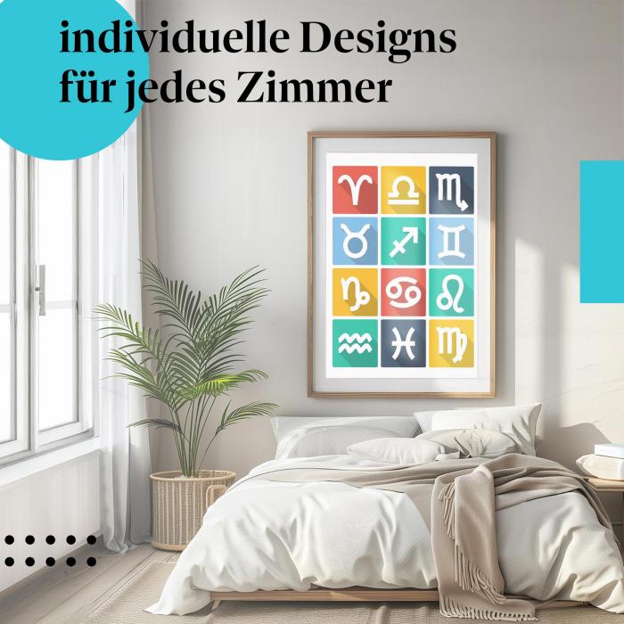 Sternzeichen Poster: "Die 12 Sternzeichen" - Übersicht mit Icons