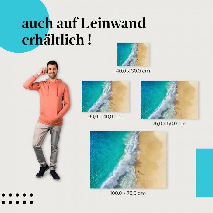 Strand: Leinwandbild. Türkis, weiß, Vogelperspektive.