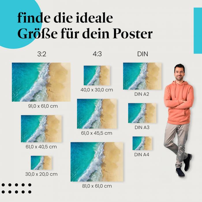 Strand, Poster: Türkis, weiß, Vogelperspektive, Person.