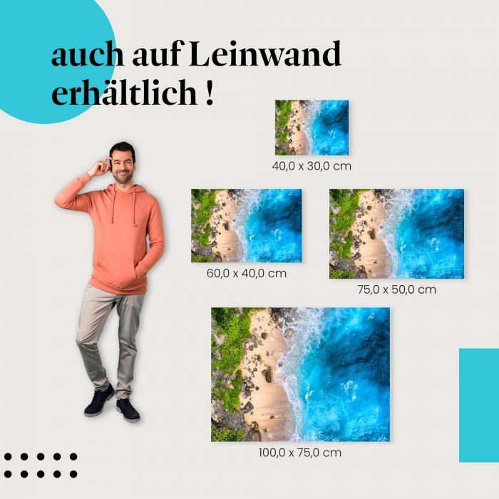 Strand: Leinwandbild. Türkis, weiß, Luftaufnahme.