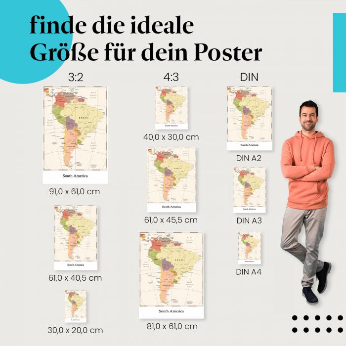 Entdecke Postergrößen für dein Zuhause: Südamerika, Karte, Länder.