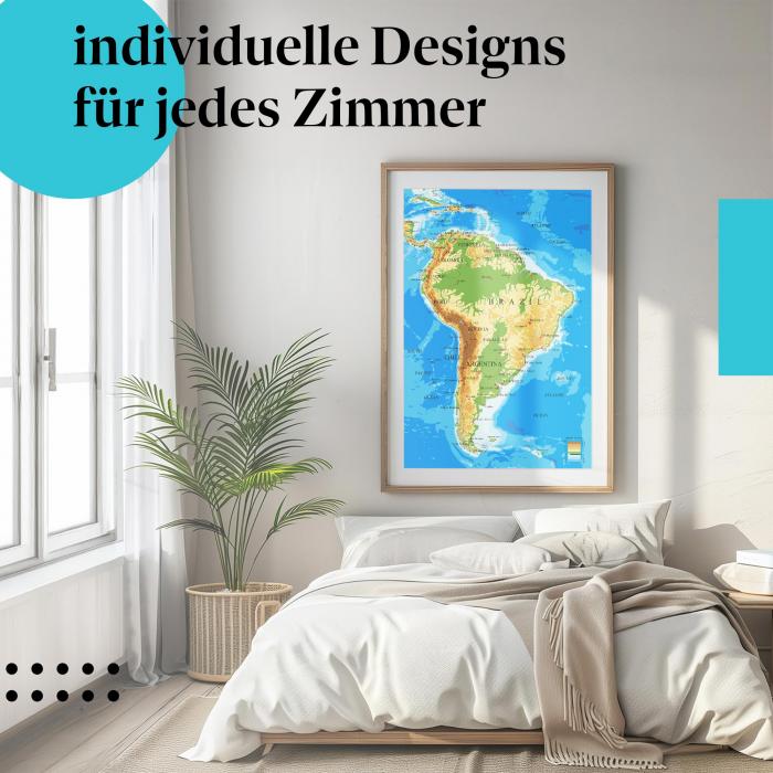 Entdecke Südamerika: "Südamerika - Topographische Karte" Poster für dein Zuhause.