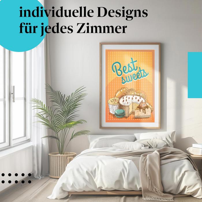 Backwaren Poster "Süsse Verführung": Retro-Poster mit Kuchen, Torten & Gebäck