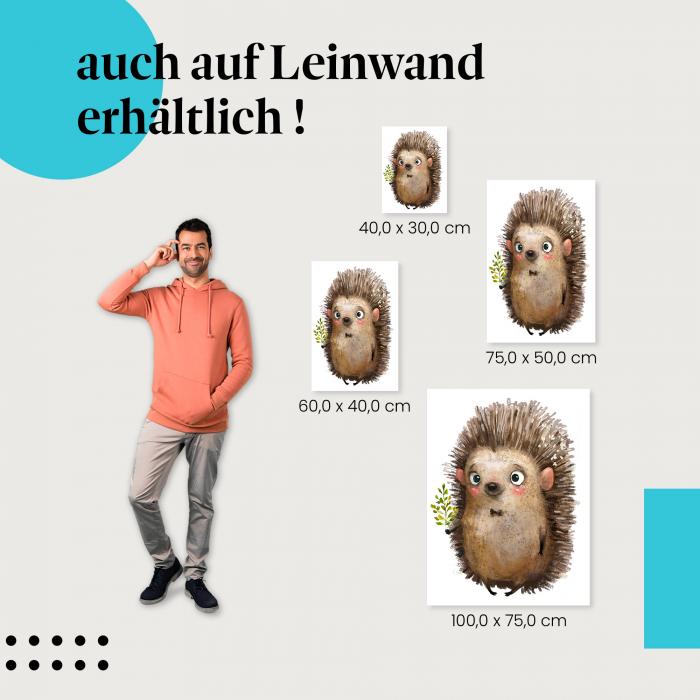 Igel: Leinwandbild. Blumenkranz, Zweig.