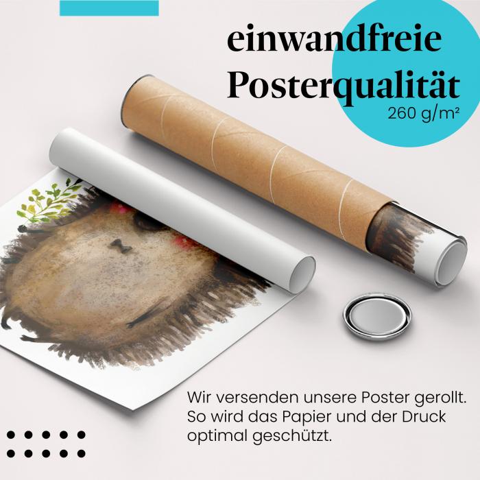 Gerolltes Poster "Igel" - Niedliches Tier, sicher verpackt.