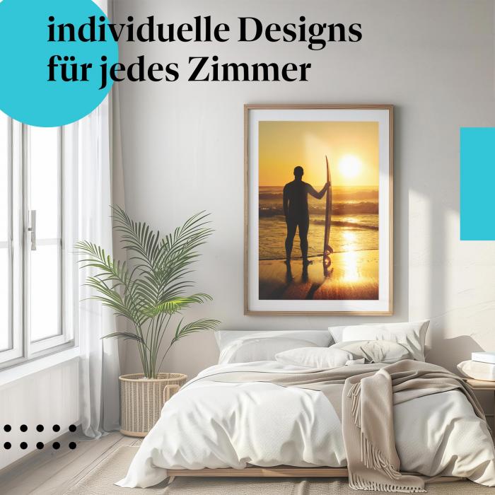 Schlafzimmer Deko: Surfen mit "Sonnenuntergang" Poster