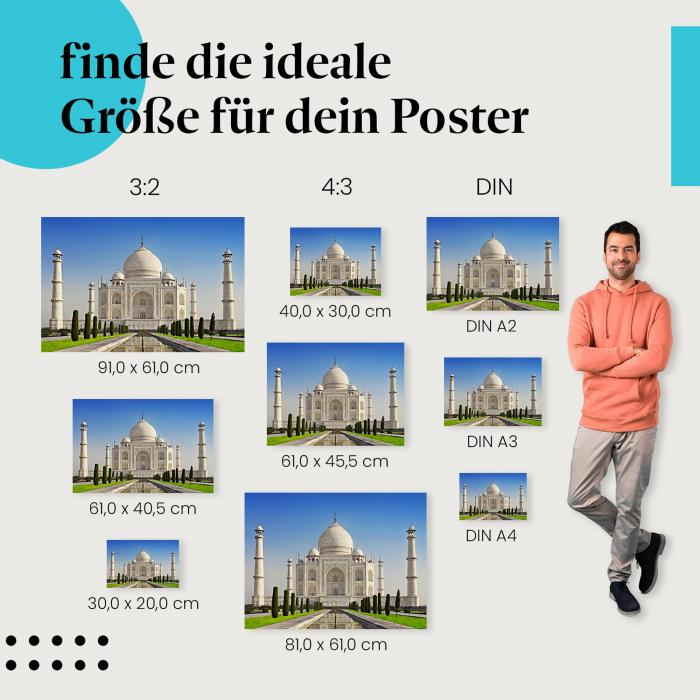 Wahrzeichen Indiens: Poster "Taj Mahal" mit weißem Marmormausoleum