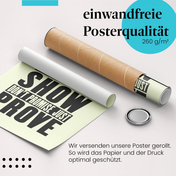 Gerolltes Poster "Taten statt Worte", zeigen.