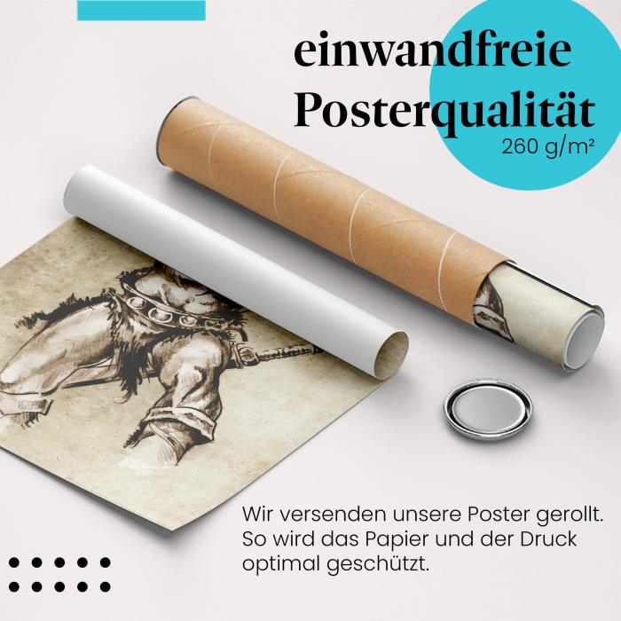 Gerolltes Poster "Tätowierter Rücken". Hände, sicher verpackt.