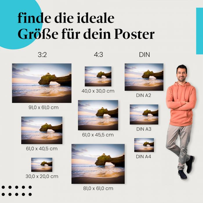 "Sonnenuntergang am Meerestempel": Poster - Insel, Wellen & Strand