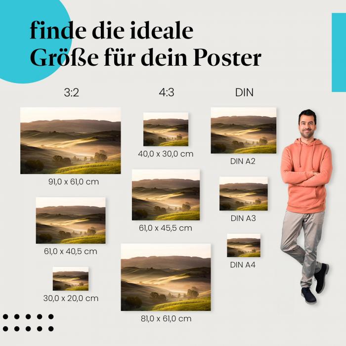 Italienische Landschaft: "Toskana im Morgenlicht" - Poster mit warmem Licht