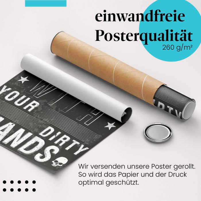 Gerolltes Poster "Don't Touch My Soul". Rockiges Design, sicher verpackt.