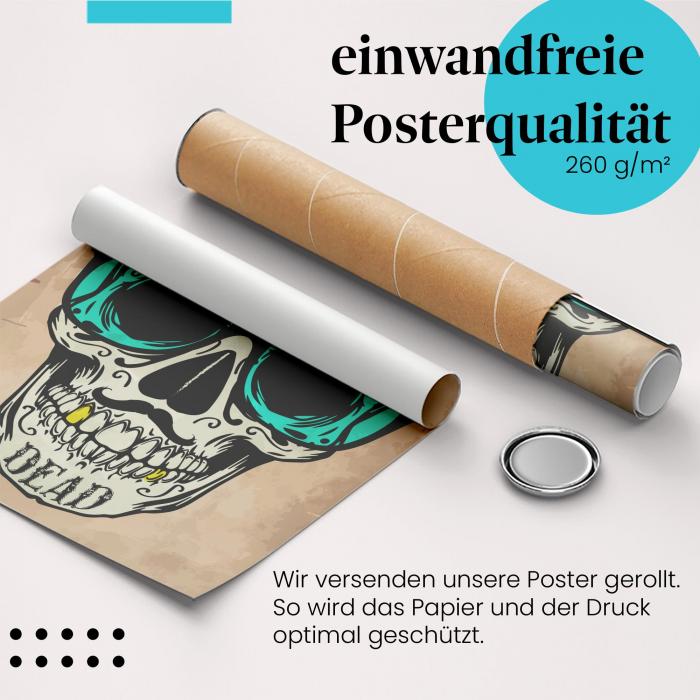 Gerolltes Poster "Totenkopf", Sonnenbrille, "Dead but Cool".