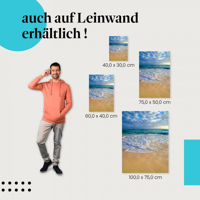 Traumstrand: Leinwandbild. Azurblau, weißer Sand, Palmen.