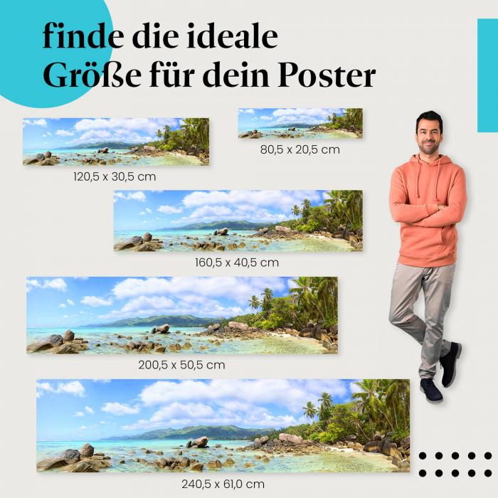 Wähle die ideale Postergröße: Panoramabild eines tropischen Strandes auf den Seychellen - ein Paradies zum Träumen.