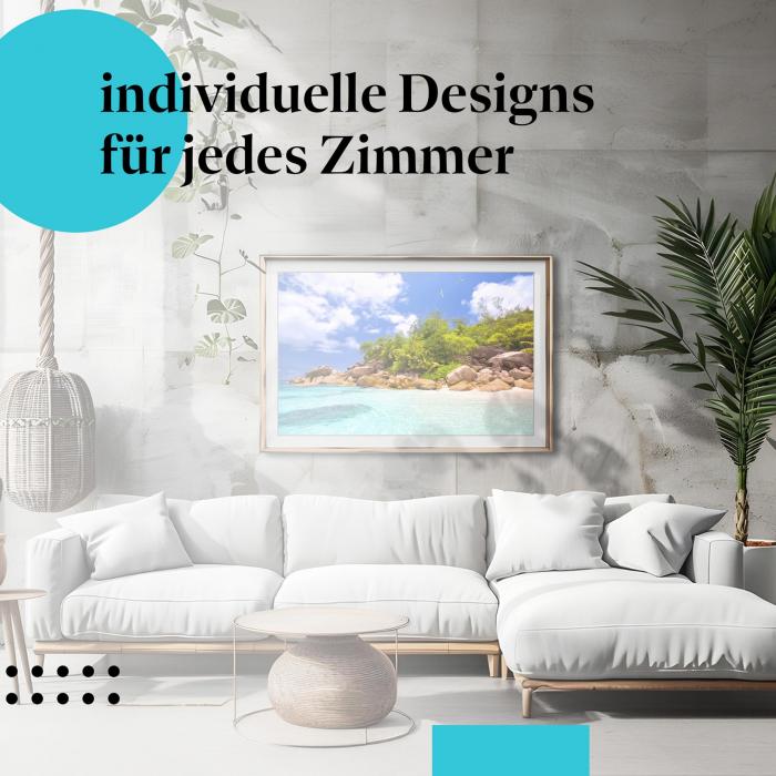 Seychellen Poster: "Paradiesischer Strand" - Strand, Meer & Palmen