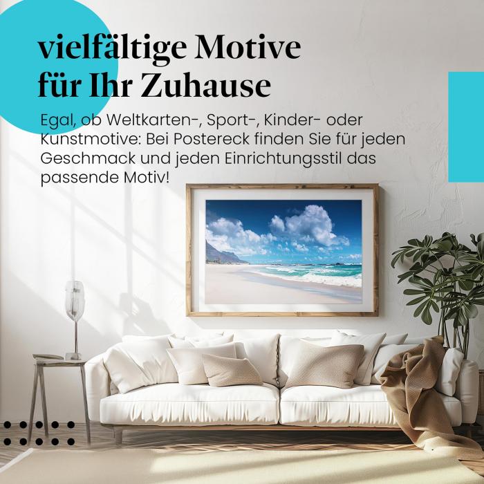 Dieses Leinwandbild mit dem südafrikanischen Traumstrand ist ein echter Hingucker und versprüht Urlaubsfeeling.