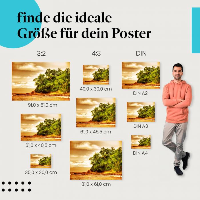 Traumhafte Strände: Poster "Tropisches Paradies" mit Palmen & Felsen