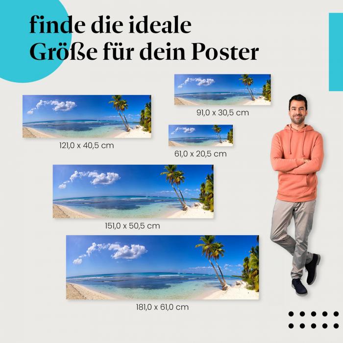 "Paradiesischer Strand": Poster - Palmen, türkisfarbenes Wasser & blauer Himmel