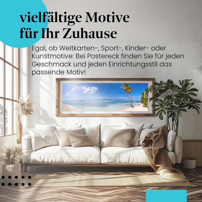 Dieses Leinwandbild mit dem Strand ist ein Traum für alle Urlaubsliebhaber und versprüht Karibikfeeling.