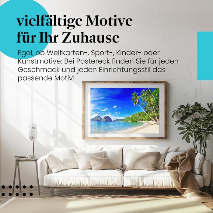 Dieses Leinwandbild mit dem tropischen Strand versprüht Urlaubsfeeling und bringt die Schönheit der Tropen in Ihr Zuhause.