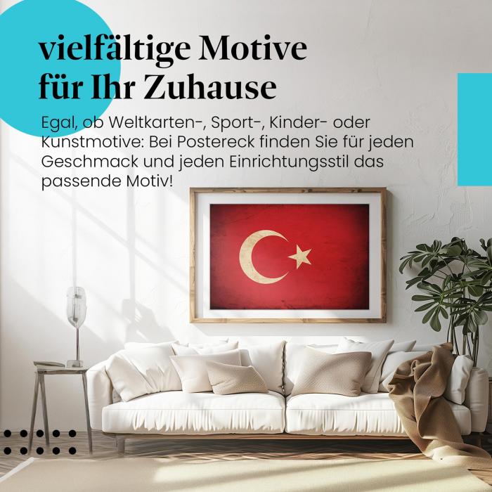 Stylisches Leinwandbild: Türkische Vintage Flagge im Used-Look. Wanddeko für die Türkei-Fans.