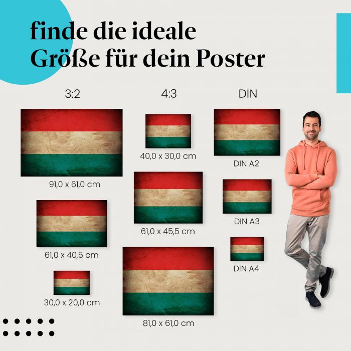 Ungarn Flagge Poster: Vintage-Stil - finde die perfekte Größe!