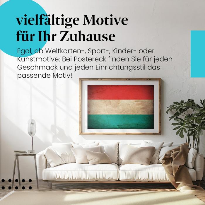 Leinwandbild "Ungarische Grunge Flagge im Vintage-Stil". Wanddeko für Ungarn-Fans.